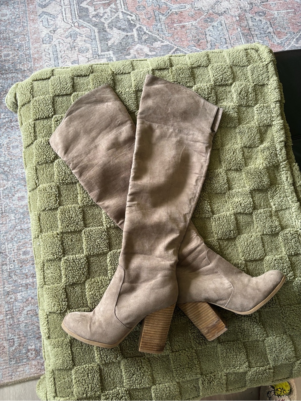 Call It Spring Taupe Over-the-Knee Suede Block Heel Boots